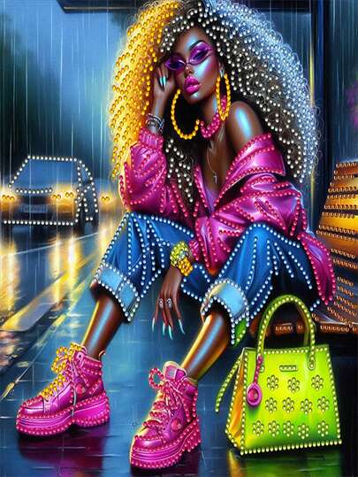 1pc - Creative & Fashionable Women-Themed Diamond Painting Kit, DIY Round Diamond Painting Decorative Craft, Handmade Hobby Gift, Art Wall Decor Painting, Adorn Your Home, Suitable For Bedroom, Office, Living Room, Study, Frameless, 11.8x11.8 Inches