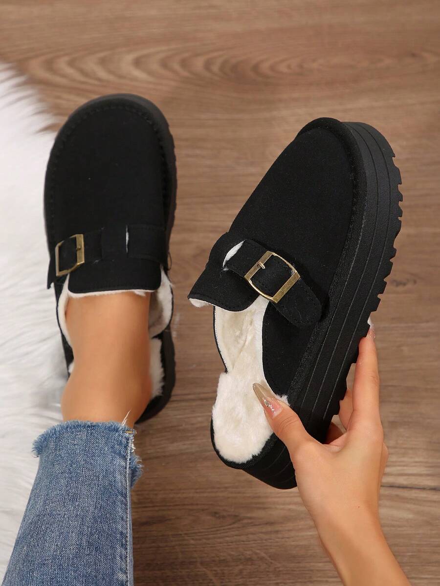 Womens Shoes Indoor Slip-On Platform Loafers Chunky Heels Causal Shoes Fluffy Fuzzy Warm Winter Slippers House Bedroom Shoes Outdoor Spring Fall Ladies Shoes Loafers Flats Bedroom Slippers Outdoor Walking Travel - màu đen - Xem 1