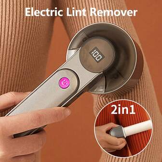 1pc Electric Clothes Lint Remover, Portable 500mAh Rechargeable Sweater Fabric Shaver Removes With Digital Display, 6-Leaf Blade, Clothing Fuzz Pellet Remover Machine, Hairball Trimmer For Clothes, Bedding, Cloth Furniture, Carpet, Sofa, And More