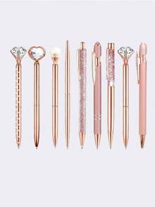 3 piezas/5 piezas/8 piezas Bolígrafos con bola de diamante falso metálico de color oro rosa con brillo, gran regalo para amigos, familia, estudiantes, fiestas, bodas, suministros de oficina y escolares - Oro rosa - Ver 2