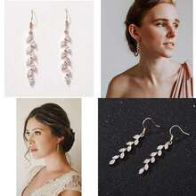 SWEETV Marquise Wedding Dangle Earrings For Brides Bridesmaid, Crystal Long Bridal Earrings For Women Prom(Rose Gold) - Loại 3 - Xem 1