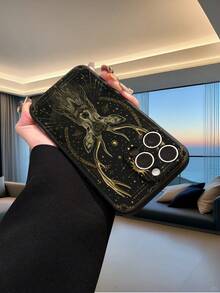 1pc Fashionable Gold Medal Deer Pattern Black Straight Edge Shockproof Protective Phone Case, Suitable For Men And Women, Ideal Choice For Fashion Enthusiasts, Minimalist And Stylish Design Compatible With Apple/Infinix/Vivo/OPPO