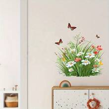1 Stück grünes Gras, kleine Blumen & Schmetterling Selbstklebende Aufkleber, geeignet für Wohnzimmer, Schlafzimmer, Küche Heimdekoration, leicht zu entfernen