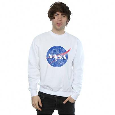 NASA Mens Classic Insignia Logo Distressed Sweatshirt (White)