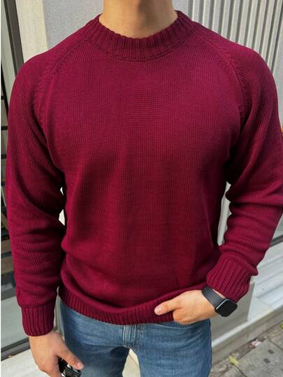 Maglione girocollo raglan da uomo in stile italiano – Vestibilità rilassata – Prodotto in Turchia