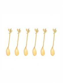 6 pièces Cuillères à café en acier inoxydable, cuillères en acier inoxydable dorées créatives et personnalisées, set de couverts pour café, thé et dessert, cuillères à mélanger