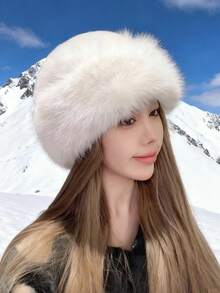 1pc New Winter Woolen Hats For Women, European, American And Korean Style Warm Hats For Autumn And Winter, Fashionable Solid Color Ones That Look Good On The Face, Small And Versatile Mongolian Hats With Thickened Design - A - View 3