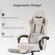 OLIXIS Computer Gaming Chair - High Back Ergonomic Desk Chair With Footrest And Lumbar Support, Height Adjustable Task Chair With Linkage Armrests And Headrest, 360° Swivel Wheels - Khaki - View 4