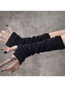 1 Pair Women's Warm Arm Sleeves - Winter Warm Gloves, Stretchy Arm Sleeves For Makeup, Gym, Commuting - Cold Weather Apparel (Hand Wash Only) - Suitable For Halloween And Daily Use, Halloween Costume, Fitness Wear, Streamlined Design, Snug Fit, Cold Weather Wear, Minimalist Style, Durable Material Cold Weather Apparel
