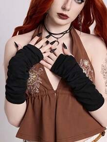 1 Pair Women's Warm Arm Sleeves - Winter Warm Gloves, Stretchy Arm Sleeves For Makeup, Gym, Commuting - Cold Weather Apparel (Hand Wash Only) - Suitable For Halloween And Daily Use, Halloween Costume, Fitness Wear, Streamlined Design, Snug Fit, Cold Weather Wear, Minimalist Style, Durable Material Cold Weather Apparel