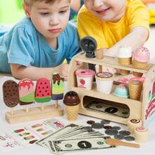 Wooden Children's Playhouse Toy Ice Cream Toy Counter Ice Cream Popsicle Toy Children's Wooden Simulation Playhouse Ice Cream Small Ice Cream Machine Baby Role-Playing Kitchen Toy Simulation Children's Playhouse Ice Cream Vending Store Cashier Role-Playing Wooden Toy Gift - Multicolor - View 4