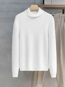GRDR Men's Turtleneck Long Sleeve Knit Sweater, Versatile For Daily Wear - White - View 3
