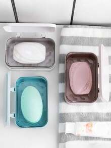 1pc Quick-Drain Soap Dish With Lid - Thickened Non-Slip Bath Organizer, Detachable Shower Caddy For Home/Dorm/Travel, Multi-Color Options, 2 Layers Rectangular Soap Box Container For Shower Bathroom, Holiday Camping Holiday Essentials Vacation Accessories, For Bathroom, Travel, Without Drilling