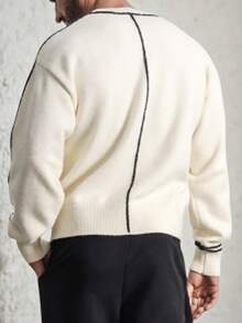 Men's Cross Pattern Crew Neck Long Sleeve Pullover Sweater, Fall/Winter