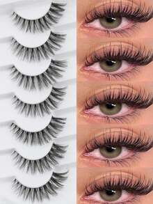 7 paia di ciglia finte morbide e voluminose 3D, naturalmente arricciate, ciglia finte drammatiche a forma di occhio di gatto, multipack per esaltare il tuo trucco occhi, ideale per feste e trucco quotidiano