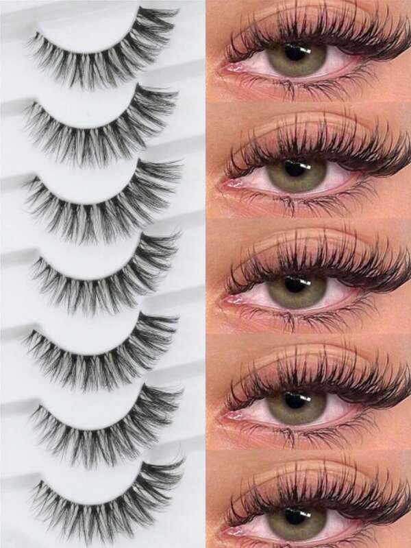 7 pares de pestañas postizas 3D esponjosas, naturales y rizadas. Pestañas postizas dramáticas de estilo "ojo de gato" multipaquete para realzar tu maquillaje de ojos, ideal para fiestas y maquillaje diario