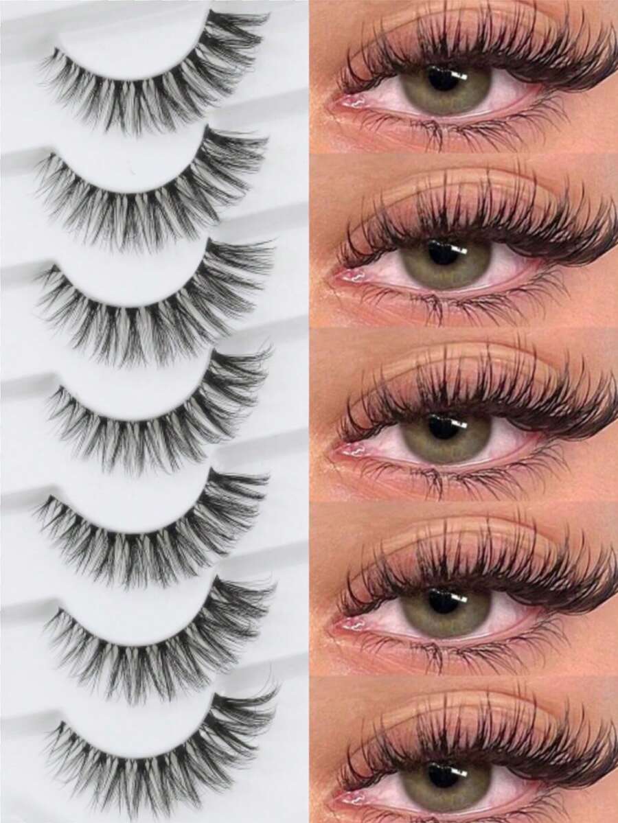7 paia di ciglia finte morbide e voluminose 3D, naturalmente arricciate, ciglia finte drammatiche a forma di occhio di gatto, multipack per esaltare il tuo trucco occhi, ideale per feste e trucco quotidiano