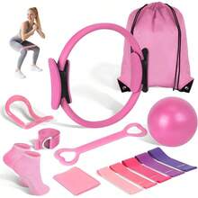 13PCS Pilates Kit, Juegos de Equipos de Fitness para el Hogar, 9.8 Inch Pelota de Yoga, Bandas de Resistencia, Anillos de Tensión, Anillos de Masaje, Equipo de Fitness Portátil - Rosa - Ver 9
