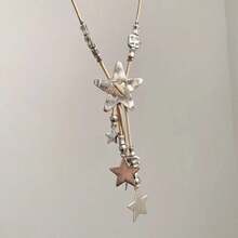 1 Pc Retro Braided Rope Star Tassel Necklace For Women Jewelry Accessories Pendant Necklace Sweater Chain Choker Hot Girl Style Jewelry Accessories Birthday/Engagement/Holiday Gifts Everyday Jewelry, Elegant Accessory - 銀色 - 查看 3