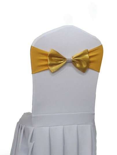 5/10pcs Elastic Metallic Chair Sash With Buckle, Stretch Chair Tie With Sequin Decor, Satin Bow Chair Sash For Wedding, Hotel, Party Decoration