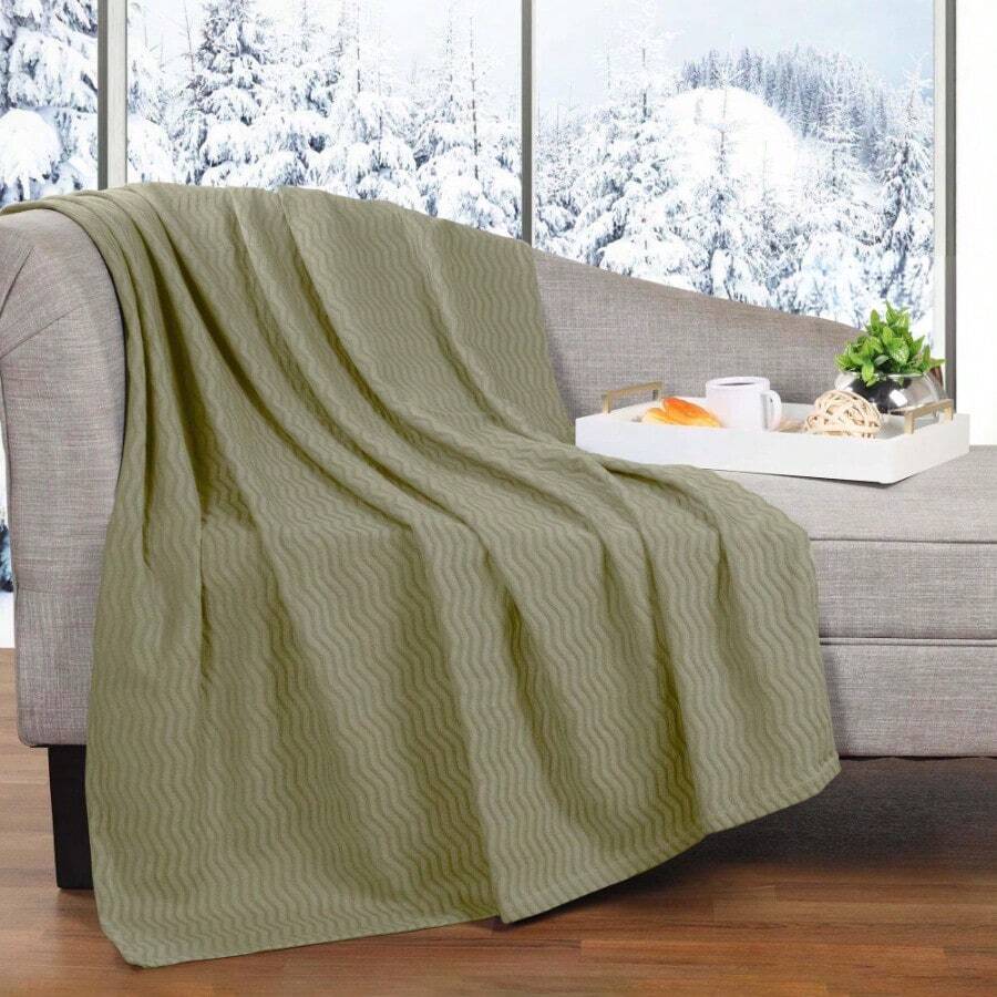 Jena Cotton Textured  Woven Blanket, Throw, Sage