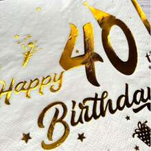 20 Pieces/Pack White 40th Birthday Theme Gold Foil Hat Print Disposable Napkins, Made Of Virgin Wood Pulp Double-Layer Tissue Paper, Suitable For Hotels, Restaurants, Bars, Tableware, Table Settings, Christmas