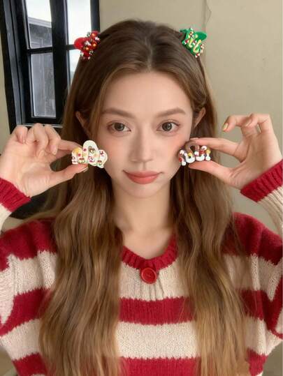 4 peças/1 peça Topo de Natal Nevado - Presilhas de Cabelo Pequenas e Onduladas e Coloridas, Presilhas para Franja, Meias de Natal Divertidas para o Ano Novo, Acessórios de Cabelo, Outono, Acessórios de Cabelo, Acessórios de Cabelo Femininos, Viagem, Acessórios de Cabelo, Acessórios Femininos, Acessório de Cabelo, Acessórios de Cabelo Femininos, Ferramentas de Cabelo, Artigos para Cabelo, Artigos, Acessórios de Beleza, Presentes, Viagem, Presentes para Mulheres, Artigos para Cabelo, Lembrancinhas de Natal