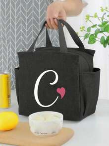 Insulating Lunch Bag, Letter Print Women Cooler Handbags Student Thermal Lunch Bags, For Work Canvas Food Tote Bag, High-Capacity Thermal Bag, For Women Insulated Refrigerated Lunch Box Bag, Picnic Bag, Fridge Bag Name Initials Letter Pattern Cooler Lunch Box ,Ice Pack Food Storage Bag For Traveling Portable Waterproof Bag Insulated Lunch Bag Lunchbox