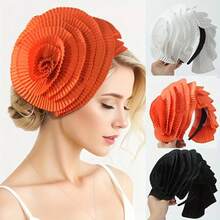 1pc Exaggerated Large Rose Flower Headpiece Fascinator Hat Women Wedding, Tea Party Hair Accessories, Kentucky Derby Bridal Hair Accessories, Luxury Headpieces Yellow Headband Halloween Rave Hair Accessories, Gifts