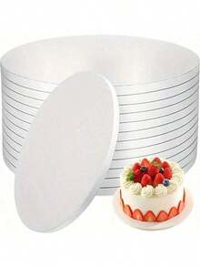 8/10/12 pulgadas Placa redonda blanca para pastel, base de pastel gruesa y resistente, plataforma para pastel, ideal para hornear pasteles y repostería casera, accesorios de cocina para hornear, decoraciones de pastel adecuadas para cumpleaños, fiestas, Halloween, Navidad, San Valentín, bodas, vuelta al colegio - Multicolor - Ver 2