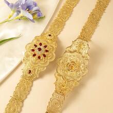 1pc Moroccan Women's Elegant Luxurious Gold-Plated Metal Waist Belt With Carved Floral Cutout Pattern, Kaftan Bridal Jewelry Accessory