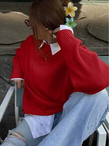Freeform Spring Women's White, Black, Pink, Brown Knit Sweater, Korean Style Red Fall - Red - View 3