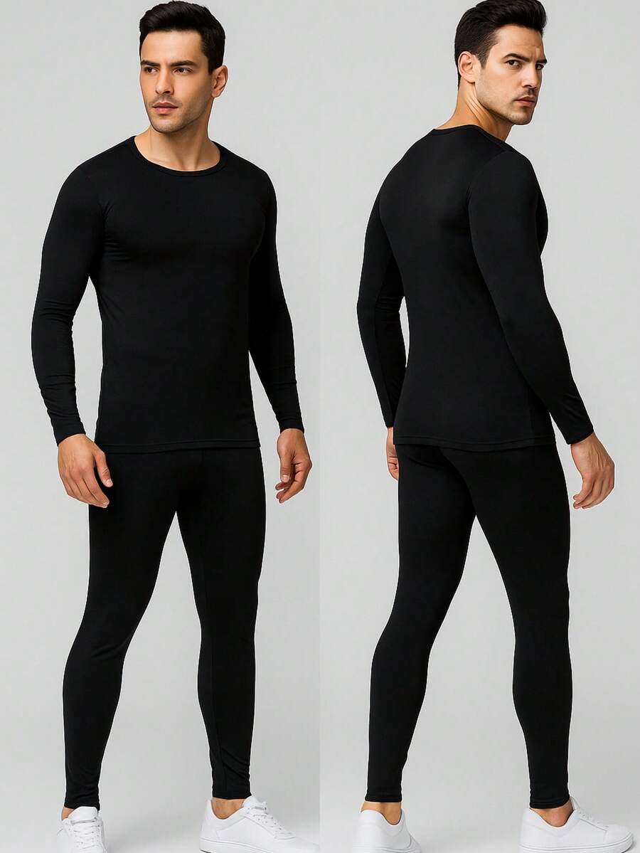 Thermal Clothing Second Skin Kit Blouse + Lined Pants Cold Weather Men Unisex - Black - View 1