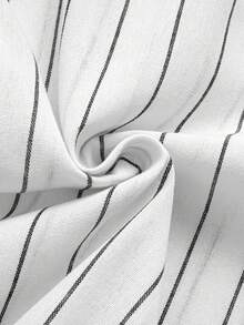 Herren Vintage Stil weiß gestreiftes Hemd mit Stehkragen und halber Knopfleiste, locker geschnitten, modisch, vielseitig, geeignet für Büro, Frühling & Herbst