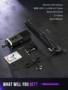 Gaming USB/XLR Dynamic Microphone Kit With Boom Arm Stand With Headphone Jack/Mute/RGB,For Live-Streaming,Recoding,Podcast,Video PC-FIFINE AM8T - Black - View 11