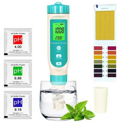 7 En 1 Probador PH Agua Potable Digital LED Detector Pantalla Para Estanque Hidropónico Y Líquido Tester Multifuncional Portátil Alta Precisión Potable Dispositivo TDS/CE/Salinidad/ORP/SG/Temperatura