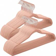 Juego de 50 Perchas de Terciopelo, 41.5 cm de Largo, con Ganchos Giratorios de 360 ° , para Camisas de Abrigo Completas - rosa - Ver 2