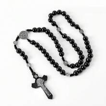 1 Piece Personalized And Fashionable Wooden Bead Cross Prayer Necklace For Men's Daily Wear