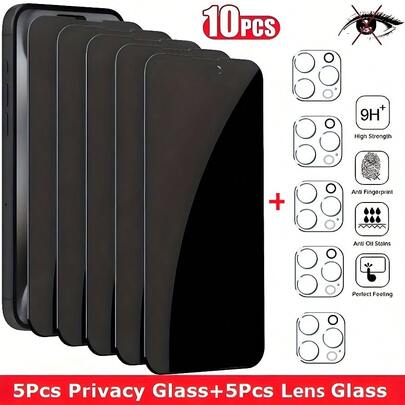 For IPhone 11 12 13 14 15 Pro Max 8 Pieces Of Anti-Peeping Full Coverage Tempered Glass And Camera Lens Glass, For IPhone 15 14 Pro Max 12 11 Full Coverage Glass Film