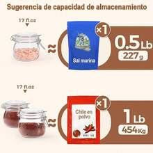 U Chef Juego de 6 Frascos Herméticos de Vidrio, Tarros Redondos de Cristal, Almacenamiento de Alimentos de 17 onzas, Frascos de Vidrio con Tapa con Sello de Preservación Transparente - 51 Onzas - Ver 7