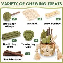 Natural Reedgrass Chew Toy Basket For Small Pets – Hanging Rodent Dental Toys With Hay Lollipop, Apple Sticks, Sweet Bamboo (Hamsters, Rabbits, Chinchillas, Guinea Pigs),21019406 - 紅色 - 查看 2