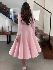 两件套优雅日常通勤商务精致约会短款宽松长袖外套上衣+吊带腰部细节不对称下摆长裙，女士套装，粉色春季 - 粉色 - 查看 6