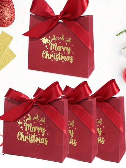 Cajas de regalo de Navidad con lazo - Diseño festivo rojo y verde "Feliz Navidad" para dulces, chocolates y pequeños regalos - Ideal para decoración navideña, recuerdos de fiesta y relleno de calcetines, y 1/2/10 piezas de cajas de regalo de Navidad con lazo - Diseño festivo rojo y verde "Feliz Navidad" para dulces, chocolates y pequeños regalos