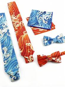 3 piezas Corbata de ola azul para hombre, combo de corbata de ola roja, de moda y de alta gama