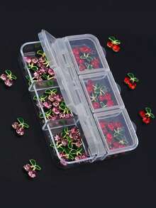 30 piezas/Caja Decoración de Arte de Uñas 3D de Cereza Diamante Mixta, Con Hojas Verdes y Tallos, Perfecto para la Fabricación de Joyas y Manualidades, Colgantes de Joyería y Encantos de Uñas - Multicolor - Ver 4