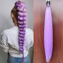 Synthetic 28Inch Long Straight Ponytail Extensions For Women Daily Use Parties And Halloween Purple Red DIY Braided Ponytail - Multicolor - View 12