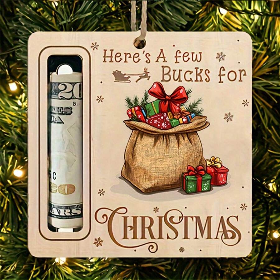 5/1 pièce Décoration d'arbre de Noël en bois - Sac à argent de Père Noël et de renne pour arbre de Noël avec fente pour l'argent, ornement suspendu pour la décoration de l'arbre de Noël, la décoration de la maison, la fête de Noël, l'événement de Noël, l'ornement thématique de Noël, la décoration de fête de Noël, Joyeux Noël, cadeau de Noël, décoration de Noël, cadeau pour les amis et la famille