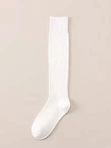 1 Paio di Calze Lunghe Alla Caviglia in Cotone Donna, Colore Unito Costine, Stile Minimalista Alla Moda per la Scuola, Calze Calde e Confortevoli - Multicolore - Visualizzare 15