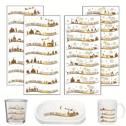 4pcs Golden German Positive Quote Stickers Theme Rub On Transfer Stickers Decals Set - Motivational Sayings Transfer Paper For Furniture, Glass, Easy Apply DIY Home & Life Inspired