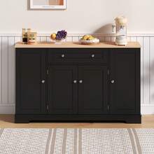 Multifunctional Kitchen Buffet – 138cm Sideboard With Drawer, Shelf Doors And Adjustable Shelves – Modern Design With Tip-Over Protection, For Kitchen, Living Room And Family Room. - 黑色+中密度纖維板 - 查看 4